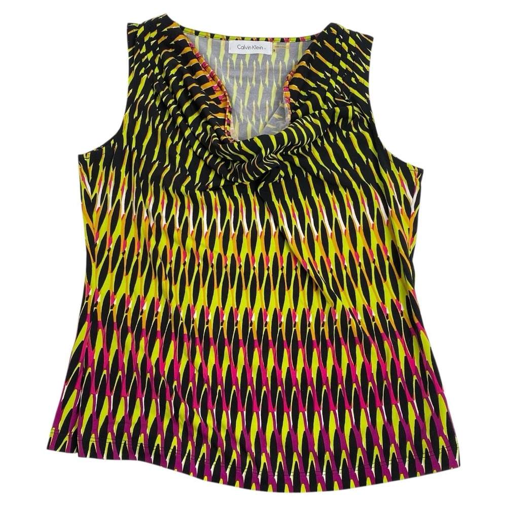 Calvin Klein Sleeveless Tank Cowl Neckline Top Size Medium Bright Summer 110